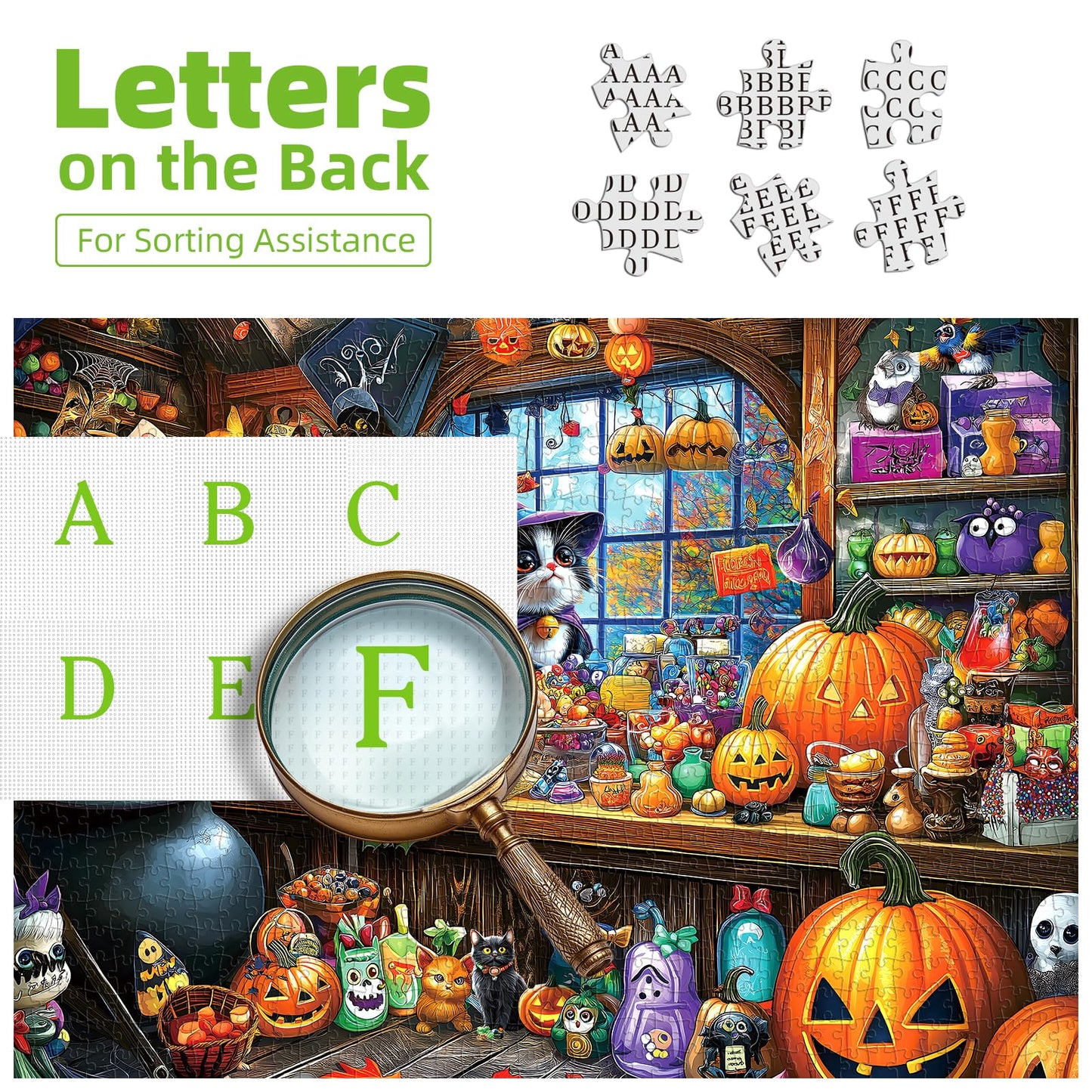 Halloween Witch Cat 1000 Piece Puzzle for Adults Halloween Candy Store Jigsaw Puzzle Spooky Treats Scene Challenging Impossible Puzzle Fun Games for Adults & Family Game Night