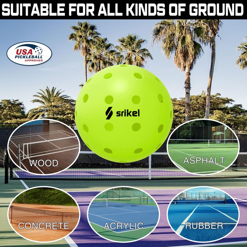 Srikel Outdoor Pickleballs - USAPA Approved Pickleball Balls, Seamless Roto-Molded Design for Durability, 12 Pack Green, Crack-Resistant 40-Hole Pickle Balls for Beginner Intermediate Pro Player