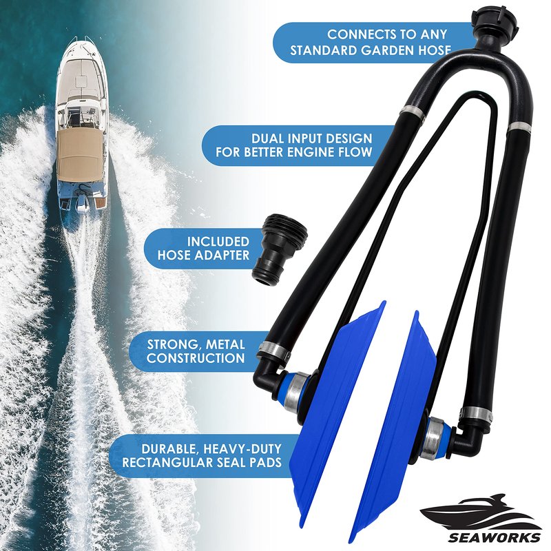 Seaworks Dual Feed Muff Style Boat Motor Flusher | Use for Antifreeze Winterization or Common Water Flush | 5/8 Inch Standard Garden Hose Connection
