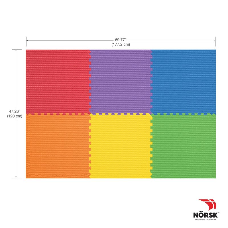 Norsk Dual-Sided Reversible 1/2" Foam Exercise Mats for Home Gym - Interlocking EVA Foam Tiles, 6 Tiles - 24 Sq. Ft. Rainbow Pack/Black