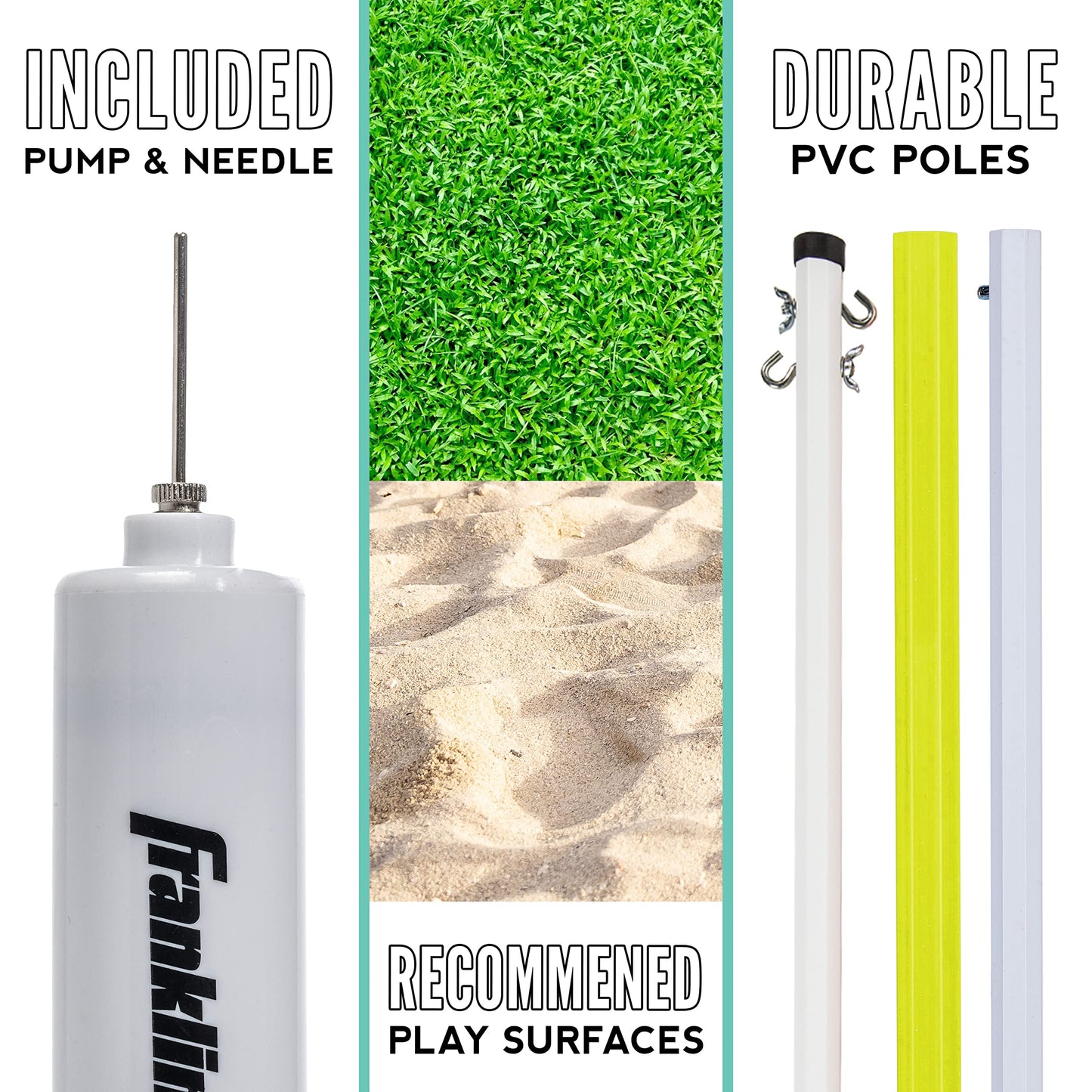 Franklin Sports Fun 5 Combo Outdoor Game Set - Backyard, Beach + Camping Games for Kids - Badminton, Volleyball, Flip Toss, Flying Disc - Horseshoes or Ring Toss