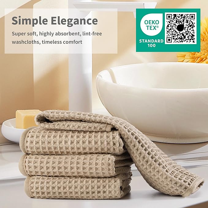 Microfiber Waffle Face Towels, 4 Pieces, Fast Drying, Lint Free 430 GSM
