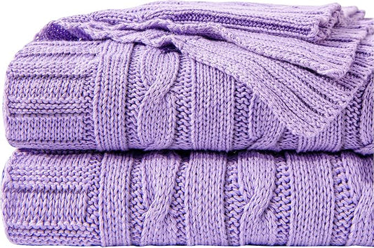 NTBAY 100% Pure Cotton Cable Knit Throw Blanket, Super Soft Warm 51x67 Knitted Throw Blanket for Couch, Sofa, Chair, Bed - Extra Cozy, Machine Washable, Comfortable Home Decor, Orchid