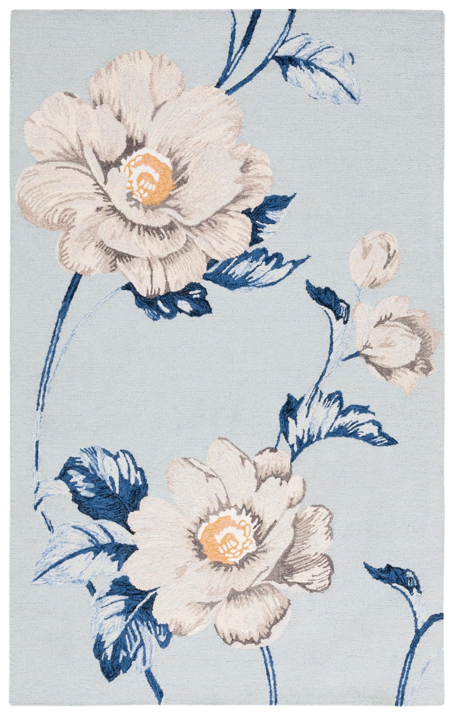 SAFAVIEH Jardin Collection Accent Rug - 3' x 5', Blue & Ivory, Floral Design, Handmade Wool, Ideal for The Living Room, Dining Room, Bedroom (JAR739M-3)