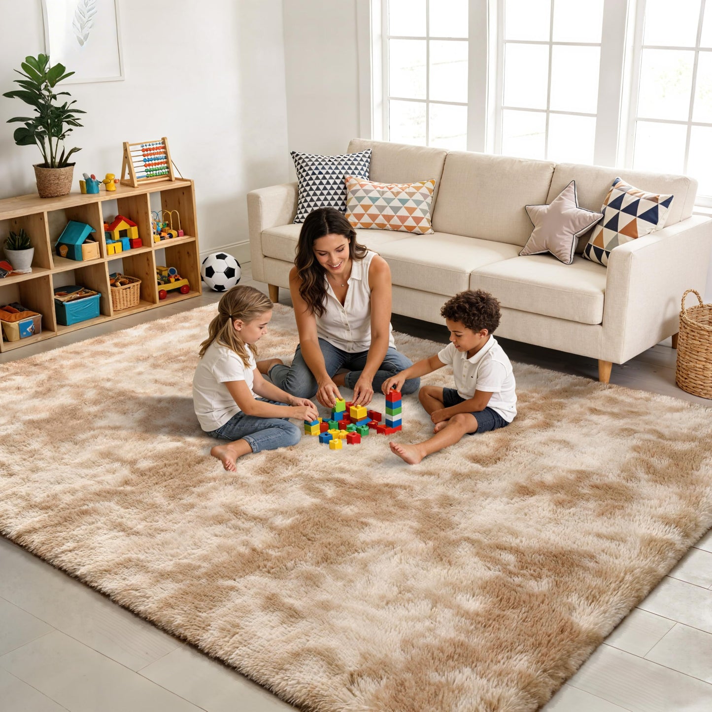 KIXINWA Rug for Bedroom, 4x6 Area Rug for Living Room, Fluffy Carpet for Kids Nursery Dorm Room, Soft Shag Non Slip Floor Rugs, Home Décor Carpet, Machine Washable, Tie-Dyed Camel