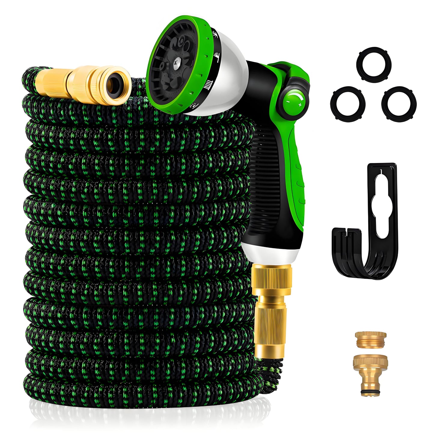 100FT Garden Hose – Upgraded 3-Layer Latex, No-Kink Expandable Water Hose with 3/4"& 1/2" Metal Connectors, 10-Function Spray Nozzle, Flexible Hose Pipe for Gardening, Washing & Cleaning