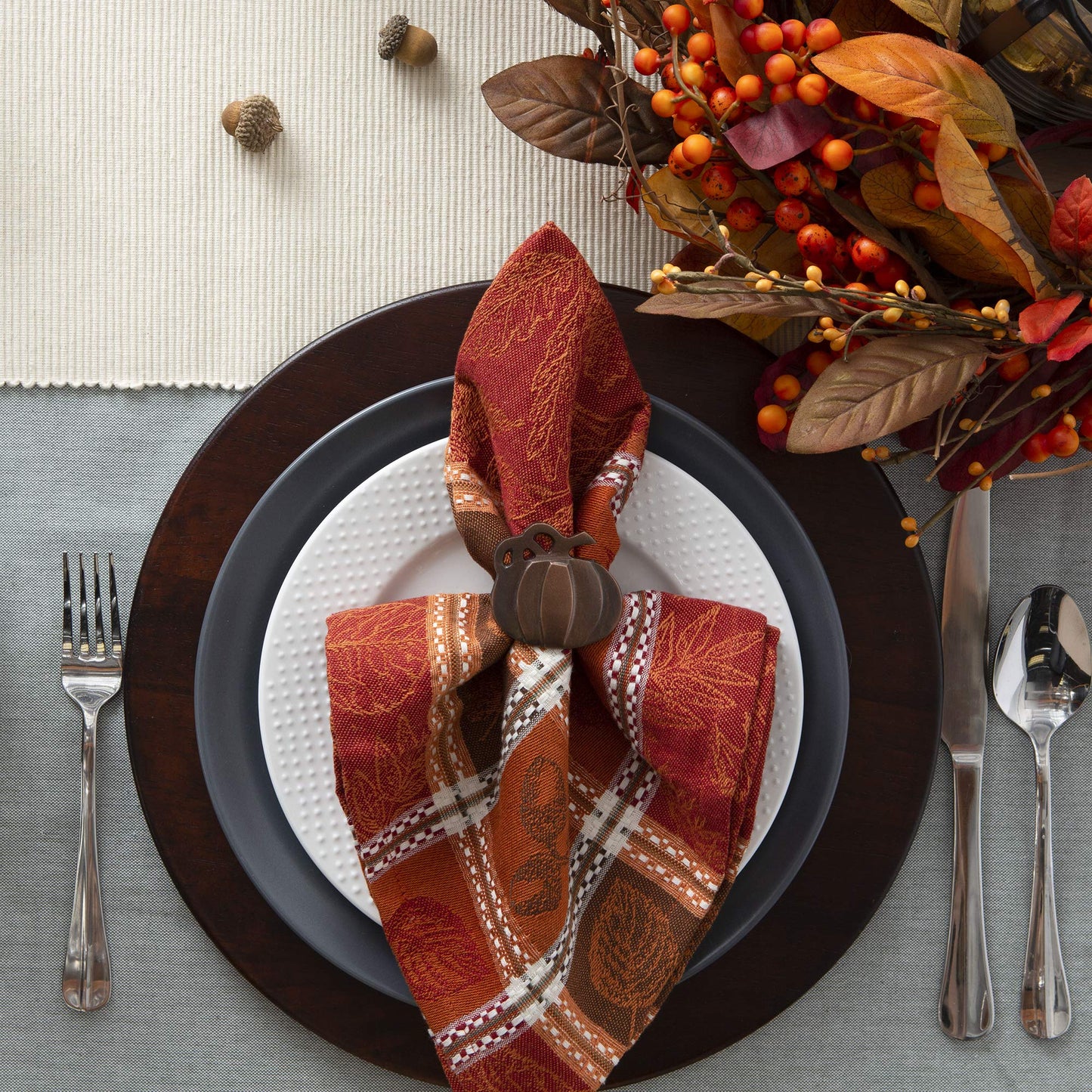 DII Traditional Harvest Wheat Jacquard Collection Thanksgiving Fall Table Décor Damask Cotton, Square Napkin Set, 20x20, Wine Red Botanical, 6 Piece