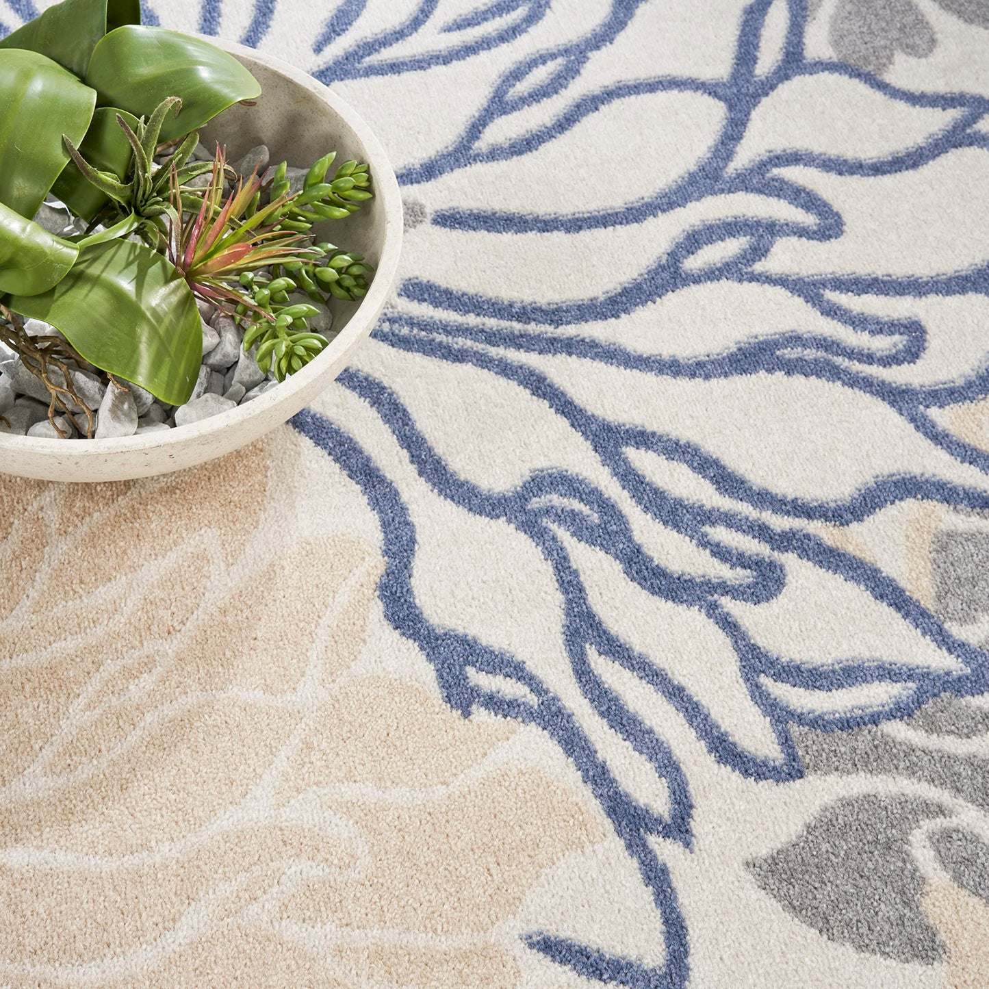 Nourison Home Passion Ivory Grey Blue 8' x 10' Area Rug - Easy Clean, Non Shedding, Bed Room, Living Room, Dining Room, Kitchen (8' x 10')