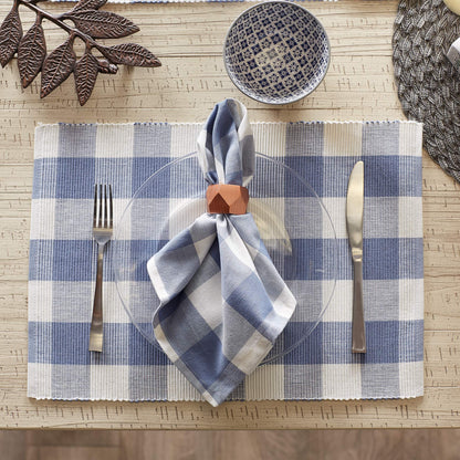 DII Buffalo Check Collection, Classic Farmhouse Tabletop Set, Placemat Set, 13x19, Stonewash Blue, 6 Piece