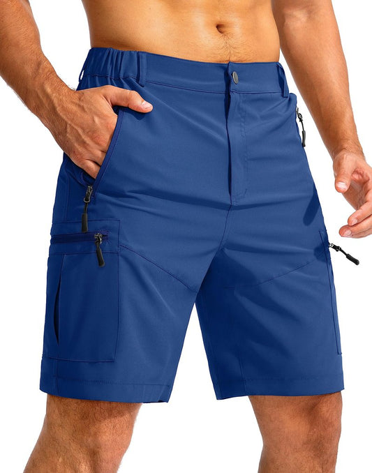 Pudolla Men's Hiking Cargo Shorts 9" Lightweight Outdoor Work Shorts for Men Travel Golf Camping Casual with 5 Zipper Pockets(Royal Blue XX-Large)
