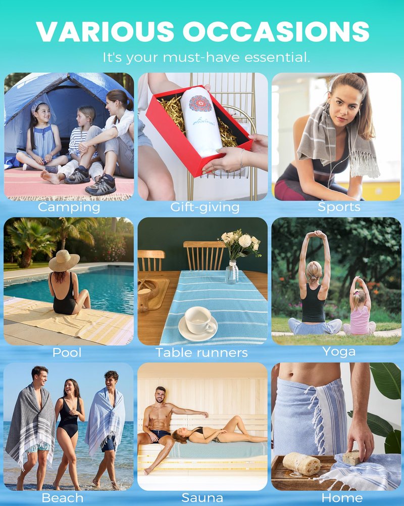 2 Pack Turkish Beach Towel Vacation Essentials Quick Dry Sand Free Soft Absorbent Adult Oversized Bath Pool Swim Long Wide Stripe Towel Sound Cloud Linen Sandfree Chamoi Mat Summer Thing Thin Travel