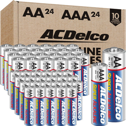 ACDelco AA and AAA 48-Count Combo Pack Super Alkaline Batteries, 24-Count Each, 10-Year Shelf Life, Recloseable Packaging