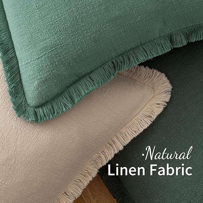 MIULEE Decorative Throw Pillow Covers Neutral Linen Fringe Throw Pillows Set of 2 Greyish Green Boho Farmhouse Cushion Covers with Tassels for Couch Sofa Bed Living Room Spring Home Decor 18x18 Inch