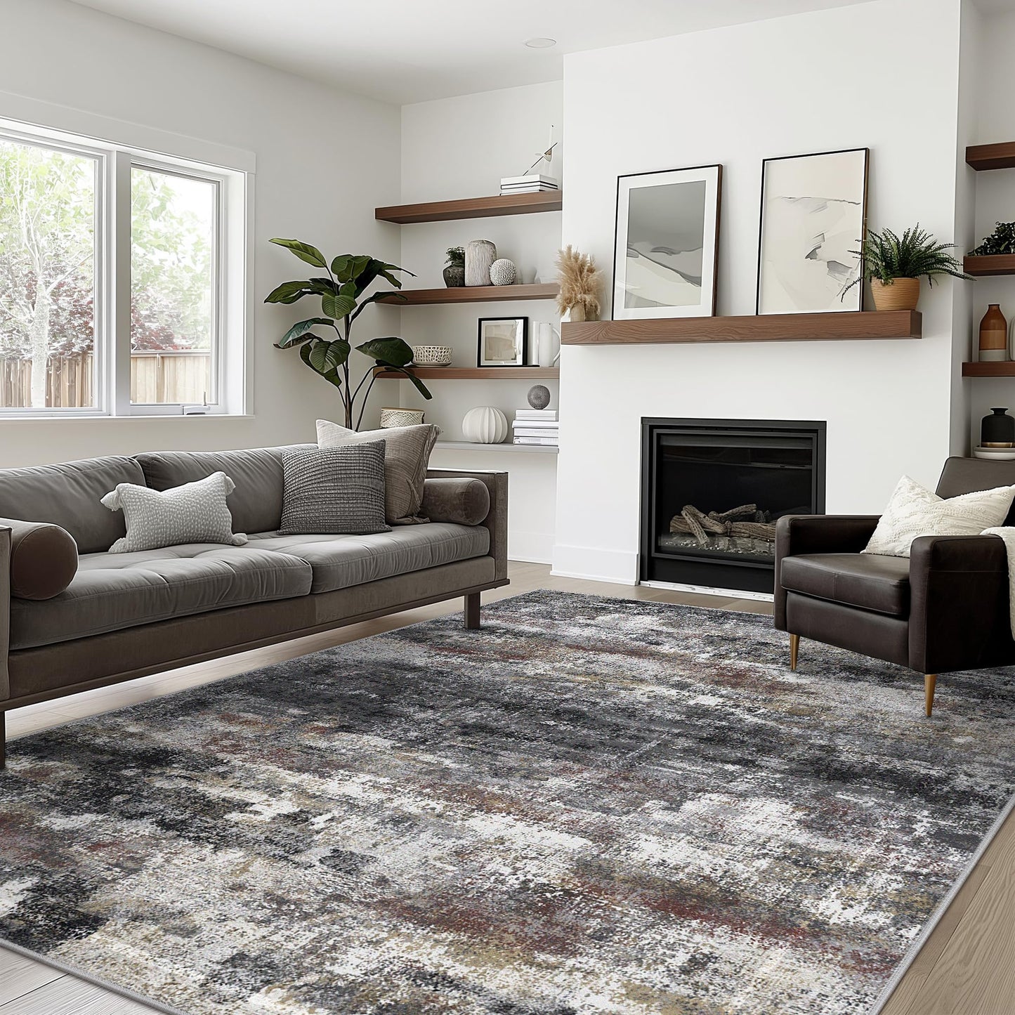 BEIMO Area Rugs 5x7 for Living Room Bedroom, Modern Abstract Machine Washable Soft Dark Gray Rug, Floor Carpet with Non Slip Backing for Dining Room
