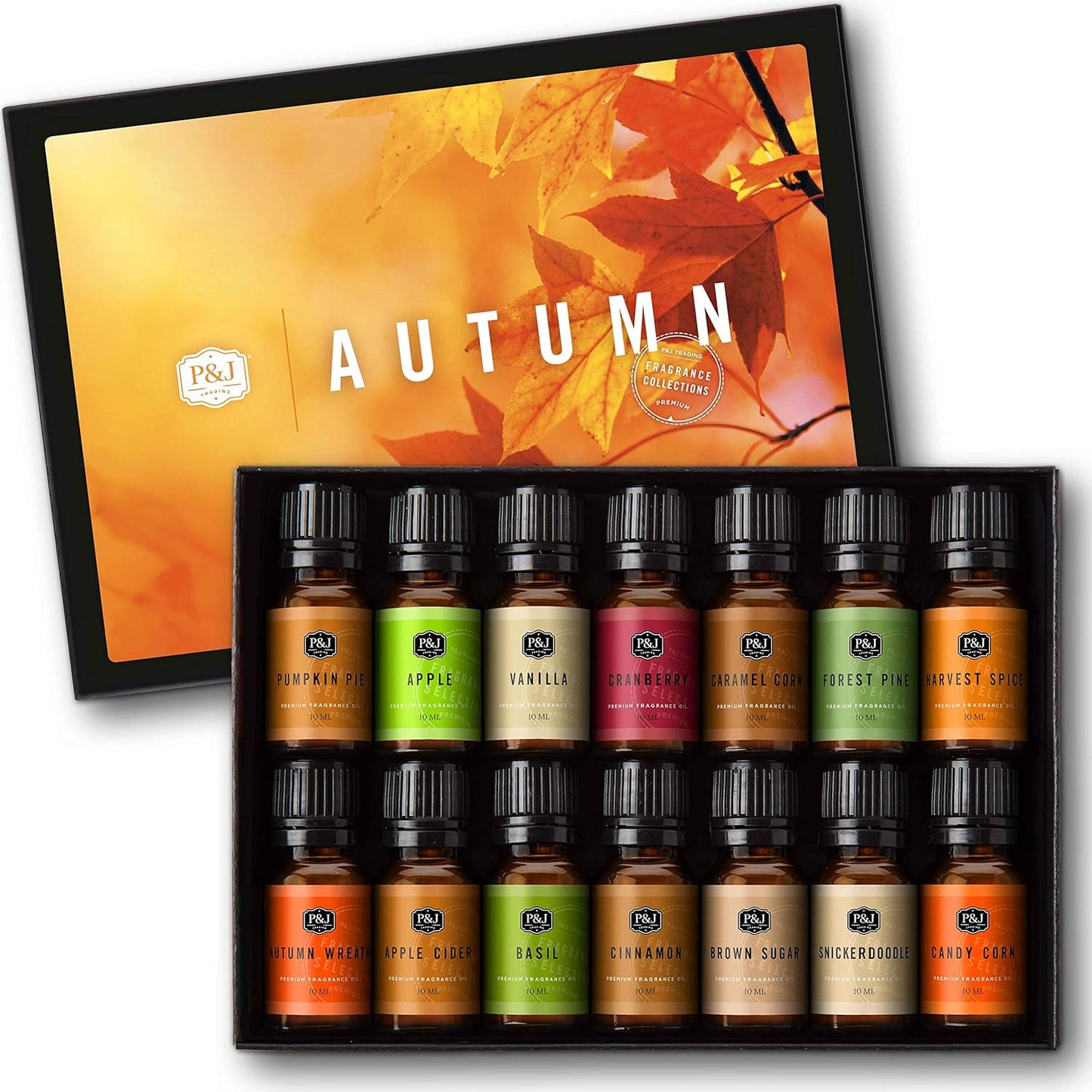 P&J Fragrance Oil Autumn Set | Brown Sugar, Apple, Harvest Spice, Vanilla, Forest Pine, and Snickerdoodle Candle Scents for Candle Making, Freshie, Soap Making Supplies, Diffuser Oil Scents