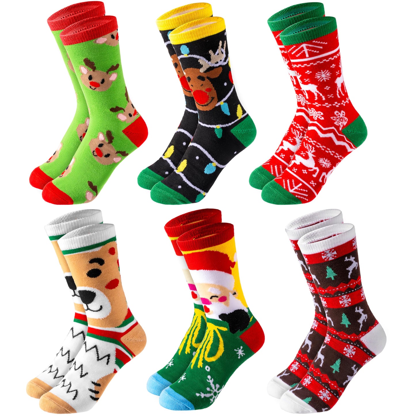 Giggling Getup 6 PCS Winter Christmas Socks for Women Men, Warm Soft Novelty Crew Socks for Women Holiday, Birthday Gift, Christmas Party Gifts for Xmas