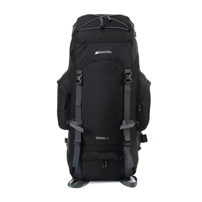 Eurohike Nepal 65 Litre Rucksack with Ventilated Back Panel & Padded Harness, 65L Backpack, Bag for Men & Women, Adjustable, Lightweight, Camping, Hiking, Trekking, Travelling, Outdoors, Black