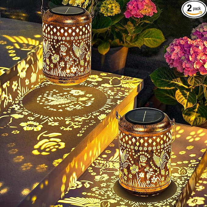 Solar Lanterns Hummingbird Garden Decor Vintage Hanging Gifts for Mom Grandma Indoor Outdoor Waterproof Heavy Duty Vintage Table Metal Lights for Yard, Patio, Lawn, Balcony, Pathway, Garden Decor 2Pcs