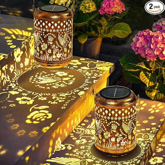 Solar Lanterns Hummingbird Garden Decor Vintage Hanging Gifts for Mom Grandma Indoor Outdoor Waterproof Heavy Duty Vintage Table Metal Lights for Yard, Patio, Lawn, Balcony, Pathway, Garden Decor 2Pcs