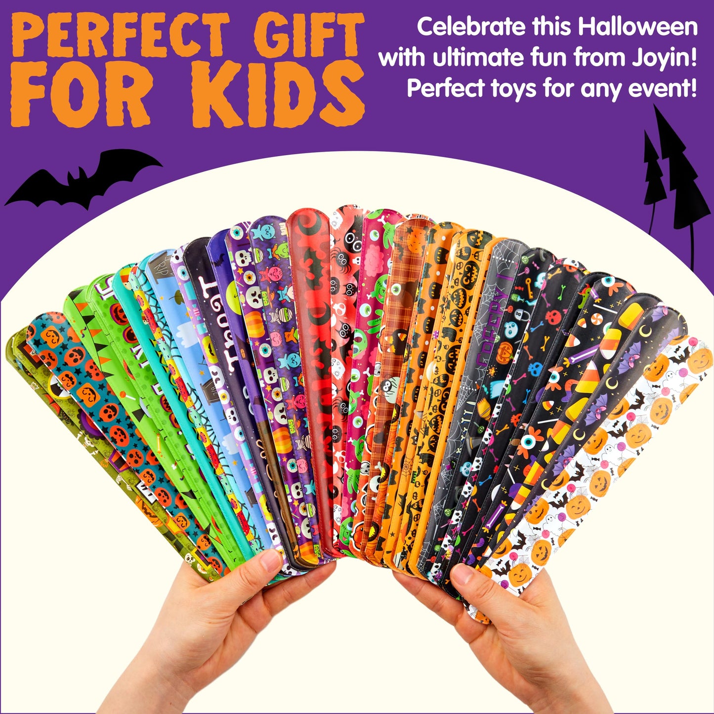 JOYIN 72 PCS Halloween Slap Bracelets for Kids Gift, 36 Different Design Bracelets Bulk for Halloween Party Favor Supplies, Friendship Bracelets for Halloween Goodie Bag Fillers