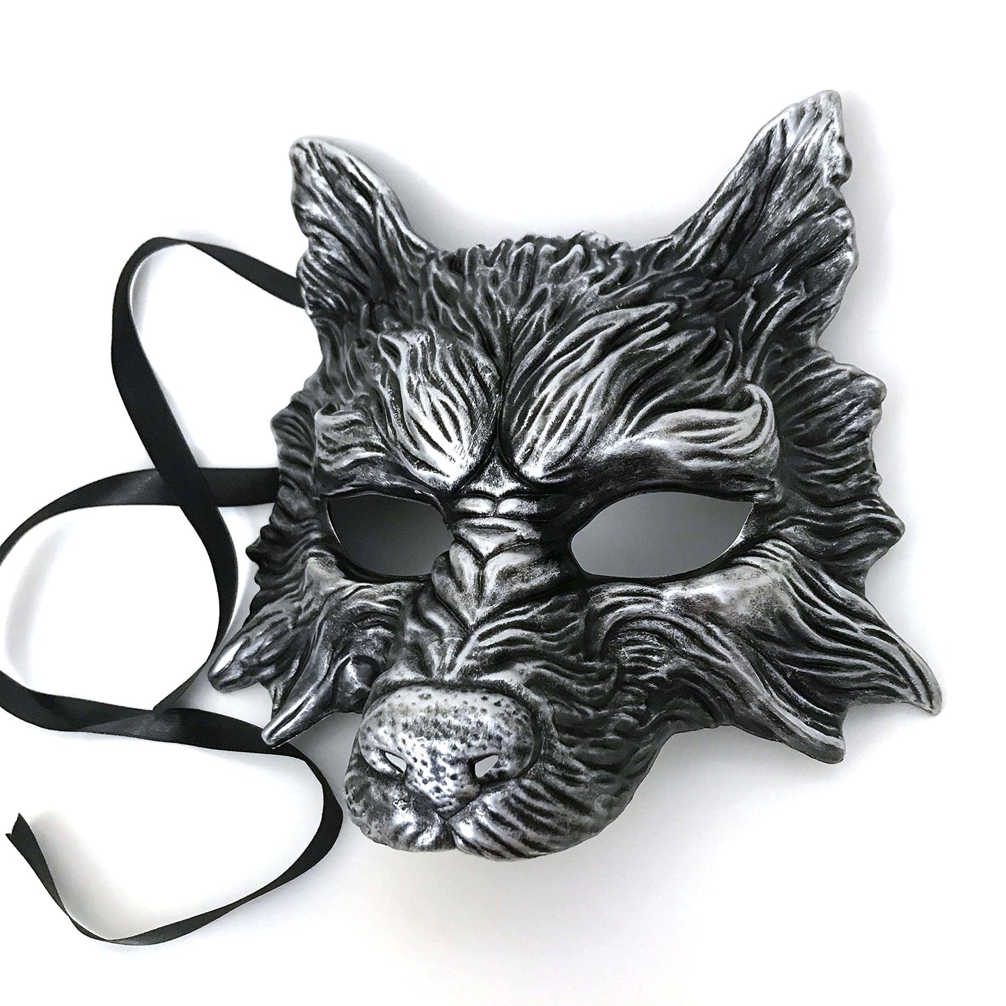 MasqStudio Black Wolf Mask Animal Masquerade Halloween Costume Cosplay Party mask (Black Silver)