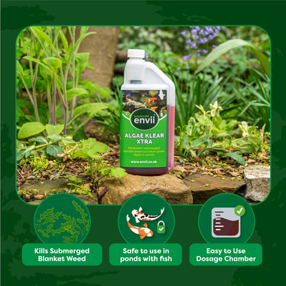 envii Algae Klear Xtra – Blanket Weed Treatment for Ponds, Removes Blanket weed & String Algae Working All Year Round, Safe for all Fish & Plants – 500ml Treats 10,000 litres