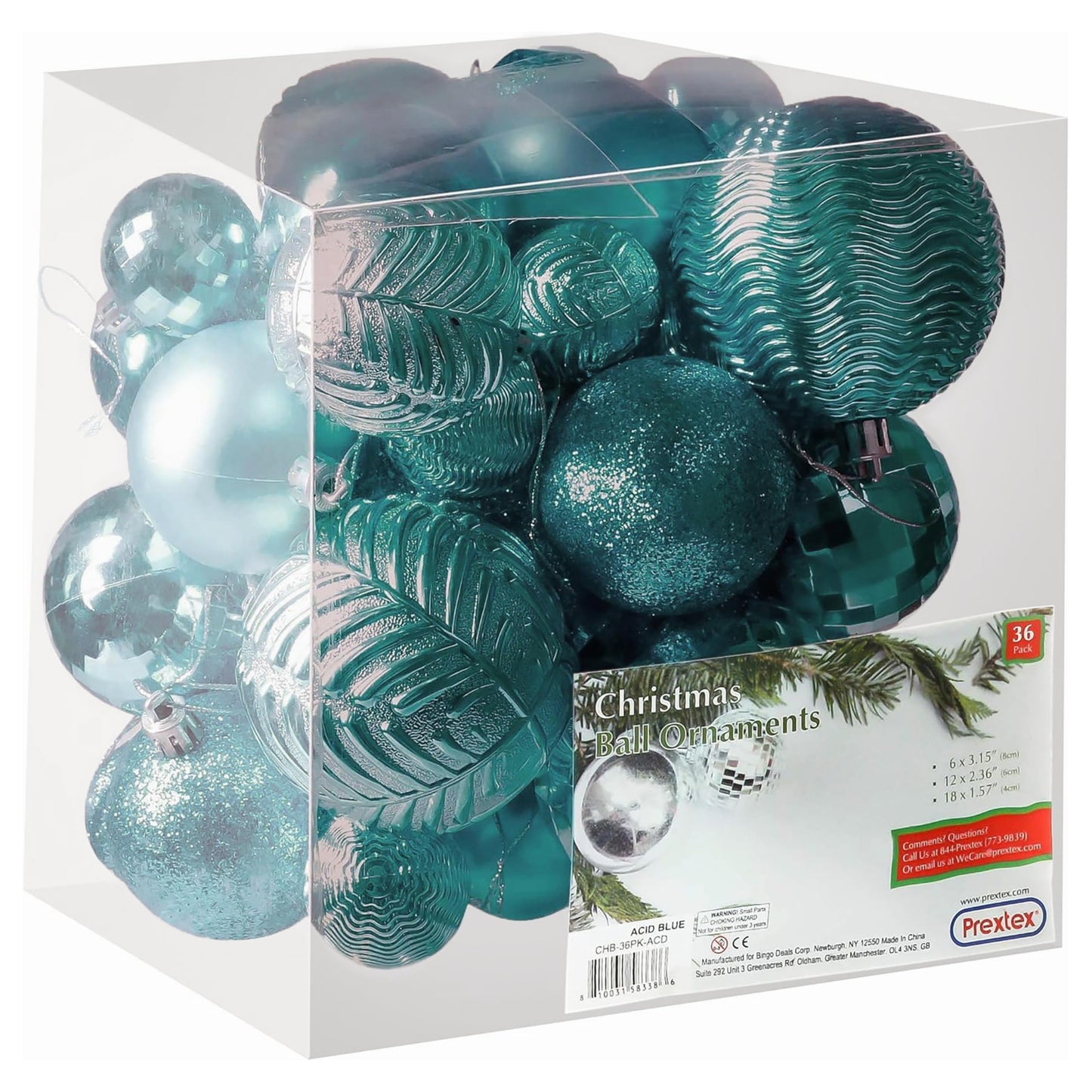 Prextex 36-Pieces Christmas Ornaments Set - Shatterproof, Festive Olive Green Christmas Tree Balls Decorations in 3 Sizes and 6 Styles with Hanging Loops for Tree, Wreath, Dazzling Holiday Party Decor