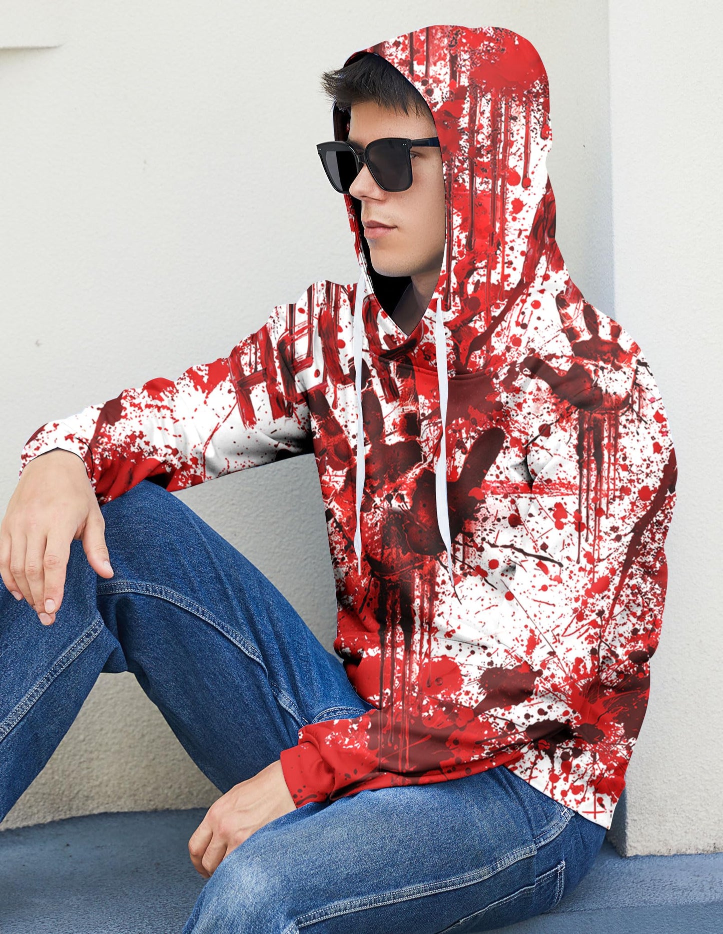 Mens Halloween Hoodies Boy Cool Bloody Hoodie Fashion Skeleton Sweatshirt Guys 3D Printed Graphic Novelty Pullover Adult Funny Fleece Fall Winter Clothes