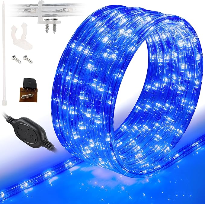 WYZworks 288LEDs 25ft LED Outside Rope Lights, Outdoor ETL Certified Waterproof Permanent 360 Degree Light Emitting, Flexible Tube, Connectable, Christmas Palm Tree Exterior Landscape, Blue