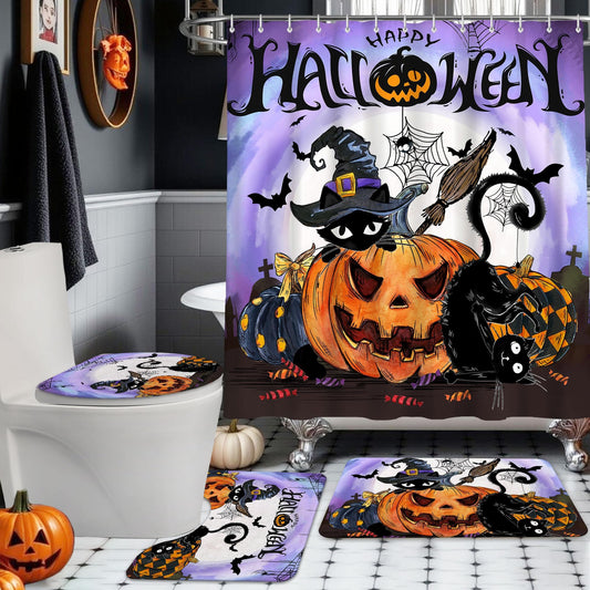 Bonsai Tree Halloween Shower Curtain Set, Halloween Bathroom Decor Set with Shower Curtain and Rugs Accessories, Spooky Curtains for Bathroom Decor Sets 4 Pcs