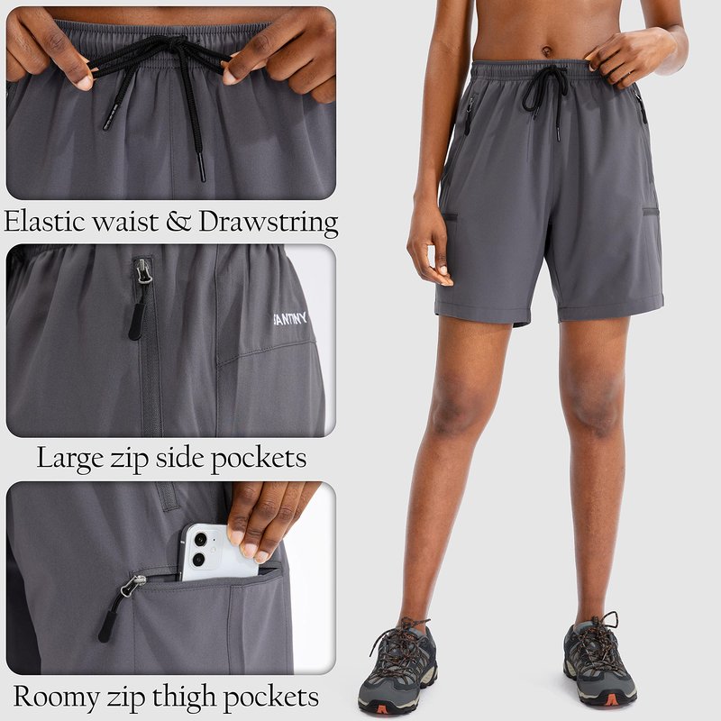 SANTINY Women's 5''/ 7''/9'' Hiking Cargo Shorts Quick Dry Lightweight Summer Shorts for Women Athletic Golf Zipper Pockets(Dark Grey_S)