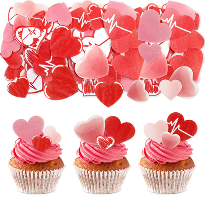 Ercadio 80Pack Edible Valentine's Day Heart Cupcake Toppers Red Edible Heart Cupcake Drink Toppers Picks Valentine's Day Nurses' Day Heart Birthday Mother's Day Party Cake Decorations