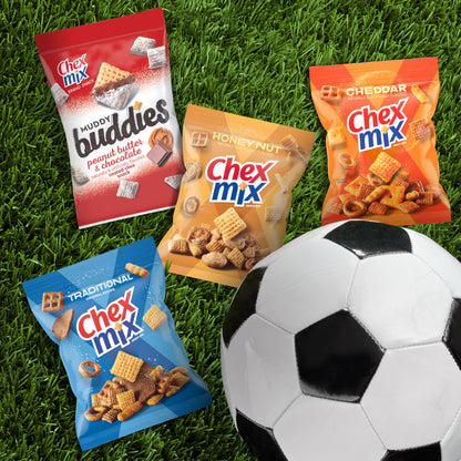Chex Sweet & Salty Snack Variety Pack, Individually Wrapped Snack Bags, Party and Lunch Packs, Muddy Buddies Peanut Butter and Chocolate, Chex Mix Traditional, Cheddar, Honey Nut, 35 oz/20 Bags