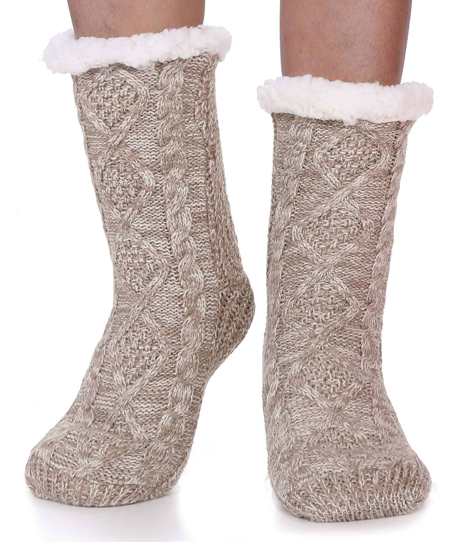 EBMORE Women Slipper Fuzzy Socks Fluffy Cozy Cabin Warm Winter Soft Thick Comfy Fleece Christmas Anti Slip Home Stocking Stuffer(Light Khaki)