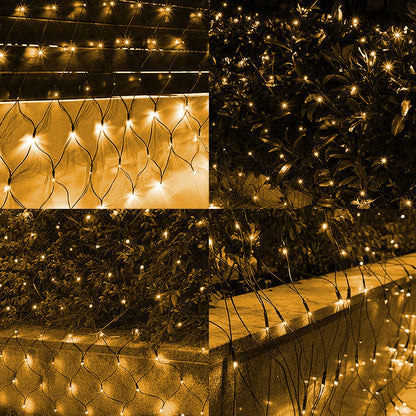 Dazzle Bright Christmas 200 LED Net Lights, 9.8FT x 6.6FT Green Wire Connectable Mesh Lights with 8 Modes, Christmas String Lights for Xmas Indoor Outdoor Garden Party Decorations (Warm White)