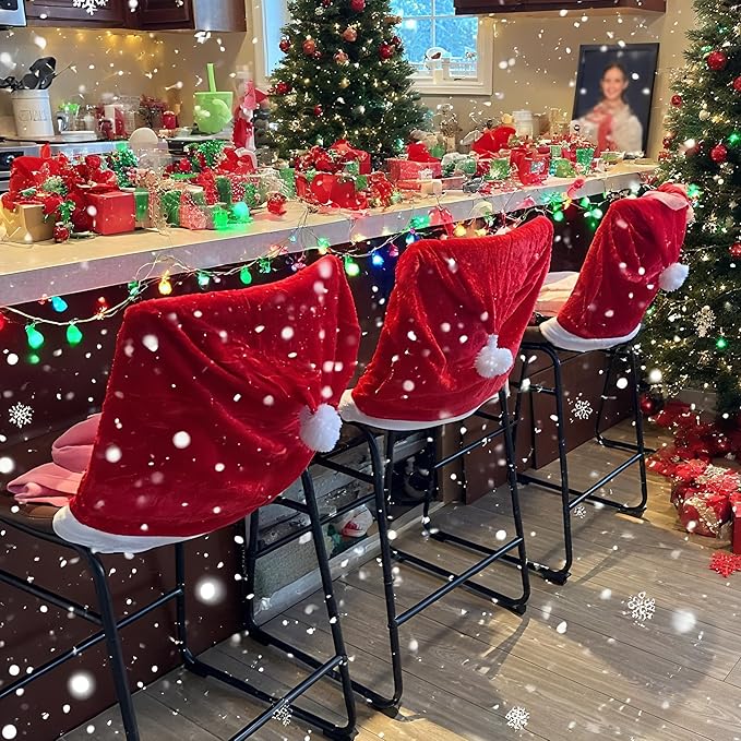 Christmas Chair Covers Hat Chair Back Covers for Xmas Holiday Chair Covers Set of 6, Stretch Parsons Chair Slipcovers Removable Washable kitchen for Home Hotel Banquet Holiday Decoration（6Pcs）