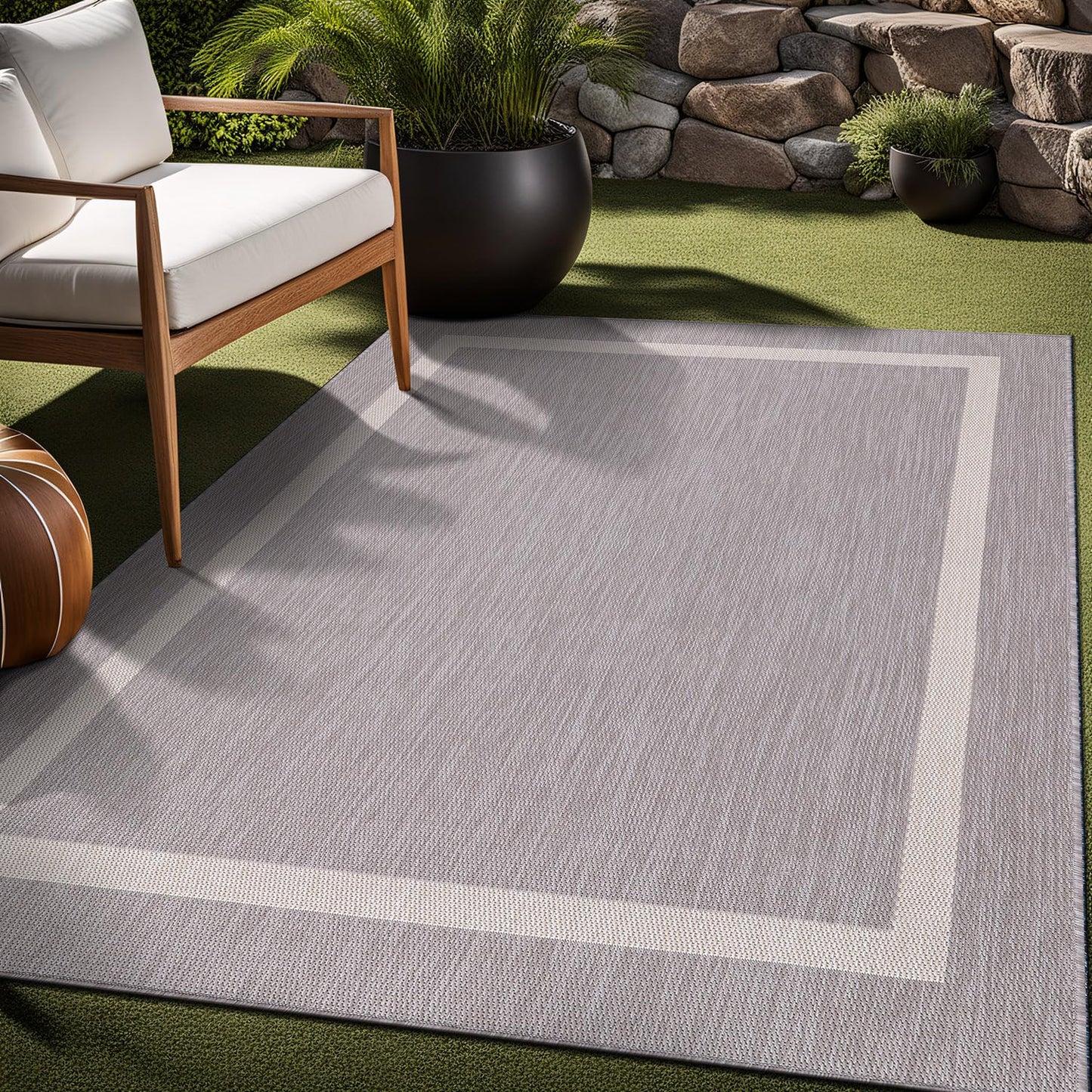 Luul Home Bordered Outdoor Rug 9x12 Washable Outside Carpet for Indoor Patio Porch Waterproof Easy Cleaning Non Shedding Area Rugs Gray 9 x 12