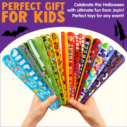 JOYIN 72 PCS Halloween Slap Bracelets for Kids, Halloween Bracelets Bulk for Girls Boys Gifts, Friendship Snap Bracelet for Halloween Party Favors Goodie Bag Fillers, Classroom Favors