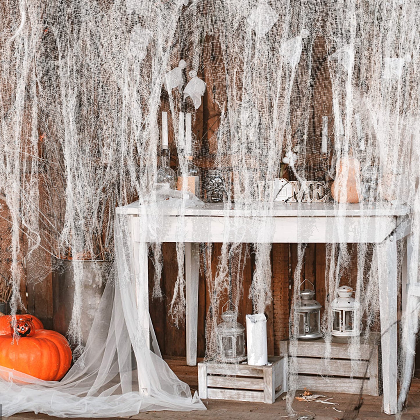 Watayo 196 x 39 Inch Halloween Creepy Cloth, Large White Scary Spooky Cheese Cloth, Windows Entryways Cover Gauze for Halloween Party Outdoor Home Wall Decor Supplies