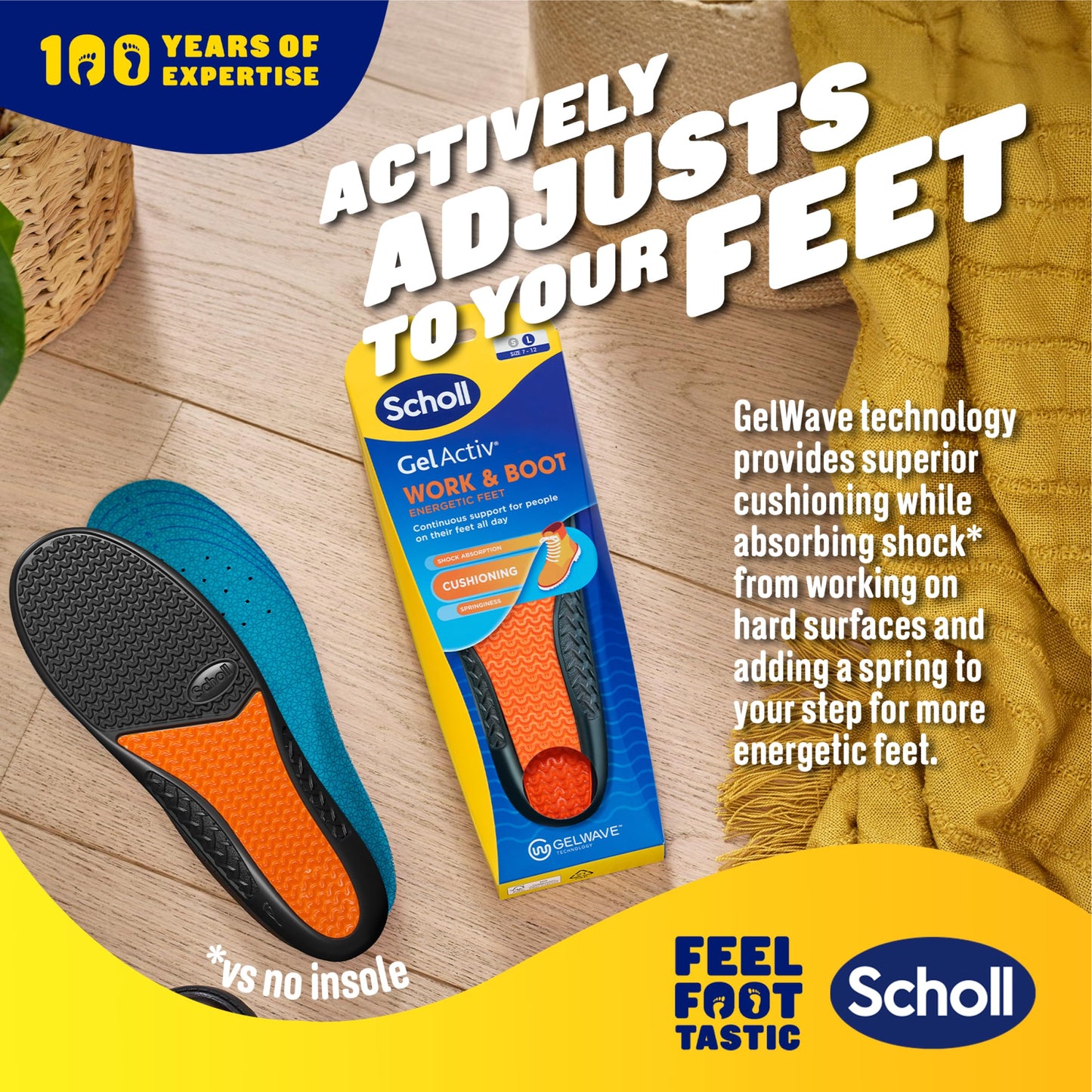 Scholl GelActiv Work Insoles for Men, All Day Comfort at Work, Shock Absorption and Comfort Cushioning with GelWave Technology, UK Size 7-12