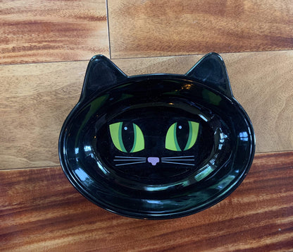 PetRageous 10011 Oval Frisky Kitty Stoneware Cat Bowl 5.5-Inch Wide and 1.5-Inch Tall Saucer with 5.3-Ounce Capacity and Dishwasher Safe is Great for Cats, Ceramic, Black