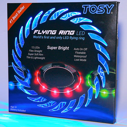 TOSY Flying Ring - 12 LEDs, Super Bright, Lost Mode, Auto Light Up, Camping Essentials for Kids/Teens/Boy/Girl, Safe & Soft, Waterproof, Pool/Beach Games, Lightweight Toy (Blue)
