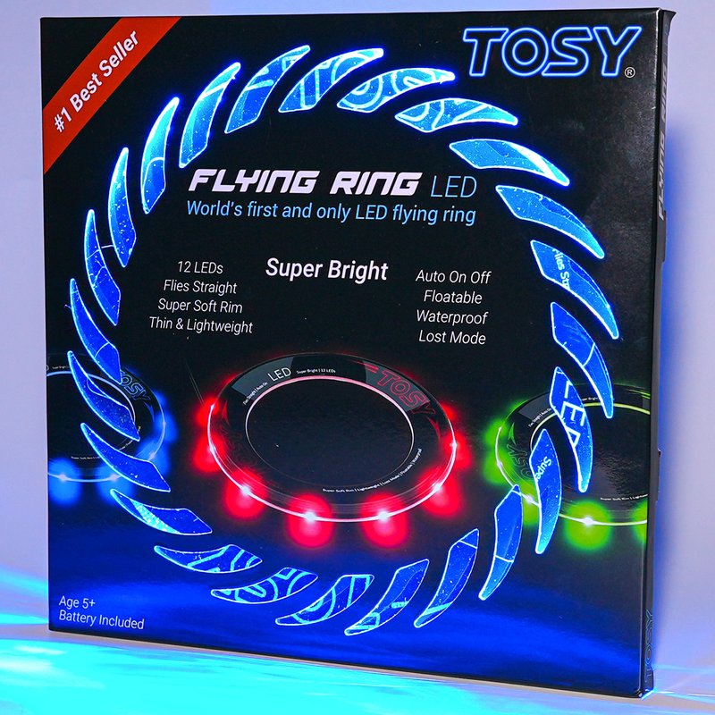 TOSY Flying Ring - 12 Monocolor LEDs, Super Bright, Lost Mode, Auto Light Up, Easter Basket Stuffers Gift for Kid/Teen/Boy/Girl, Safe, Waterproof, Pool/Beach/Camping Toy, 2-Pack (Blue)