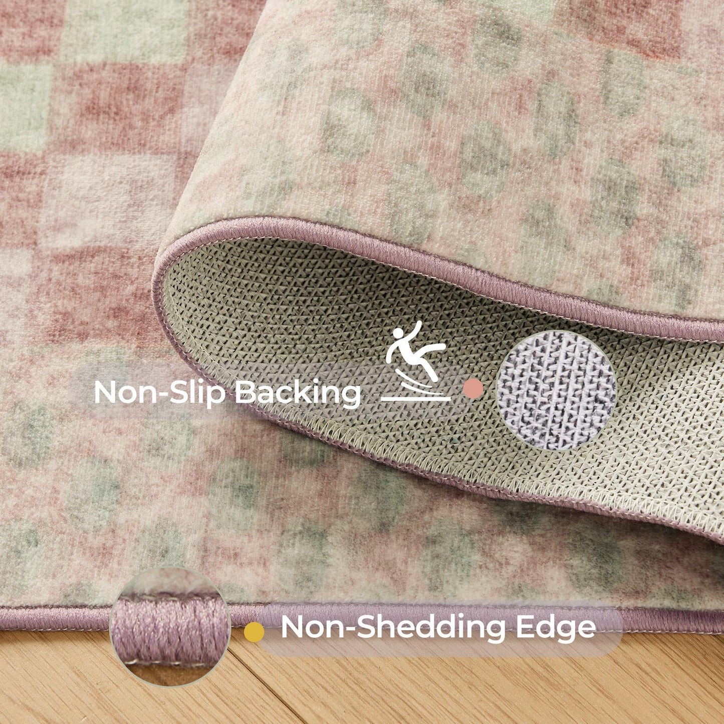Kokia 9x12 Modern Geometric Washable Area Rug, Non-Slip Stain-Resistant Low Pile Rugs for Girls Bedroom, Living Room, Dining Room, Pink and Purple