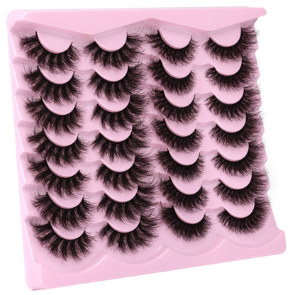 Newcally False Eyelashes Thick Volume Wispy Faux Mink Lashes 8D Volume Long Cat Eye Lashes Dramatic 18MM 2 Styles Mixed Fake Lashes 14 Pairs Pack