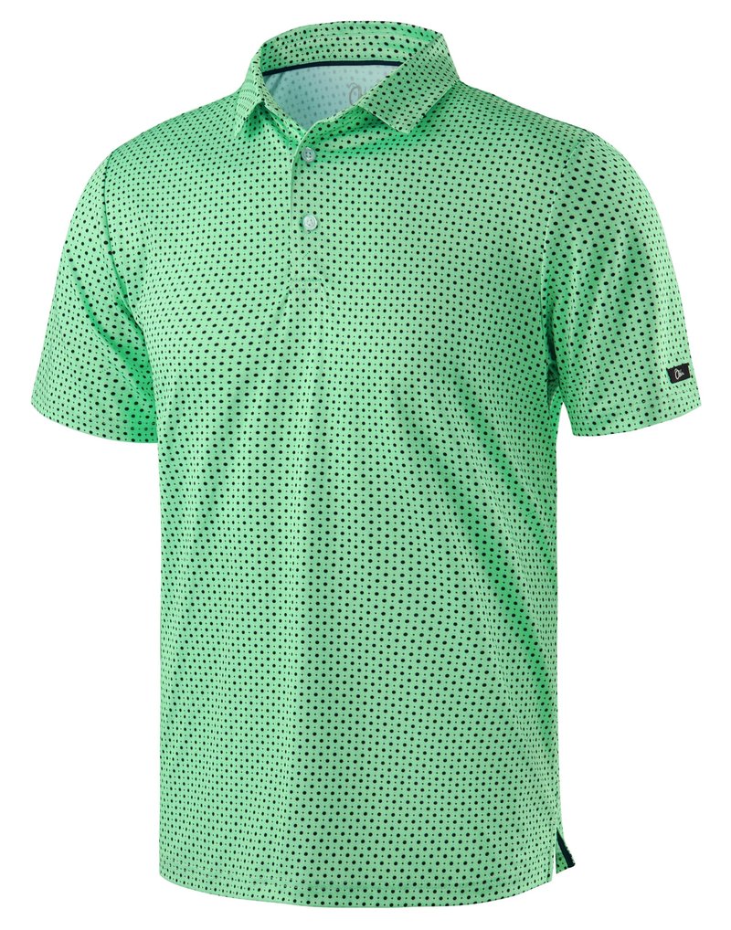 Obla Mens Golf Polo Shirts Short Sleeve Dry Fit Performance Moisture Wicking Casual Print Collared Golf Shirts for Men (Green Dot_XXL)