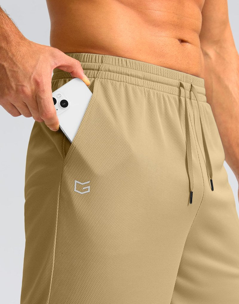 G Gradual Men's Athletic Shorts with Pockets 9" / 11" Long Basketball Shorts Lightweight Quick Dry Gym Workout Shorts for Men(Khaki,M)