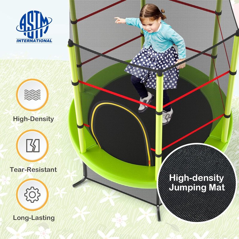 GYMAX Toddler Trampoline - 55” Kids Trampoline with Safety Enclosure Net & Seamless Jumping Mat | ASTM Approved for Indoor/Outdoor Fun