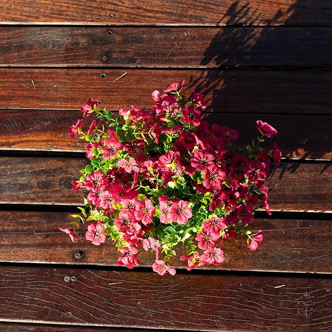 Outdoor Artificial Flowers, 8 Bundles Fake Flowers Autumn Decoration, No Fade Faux Plastic Shrubs for Garden Patio Porch Window Box Fall Decor (Rose)