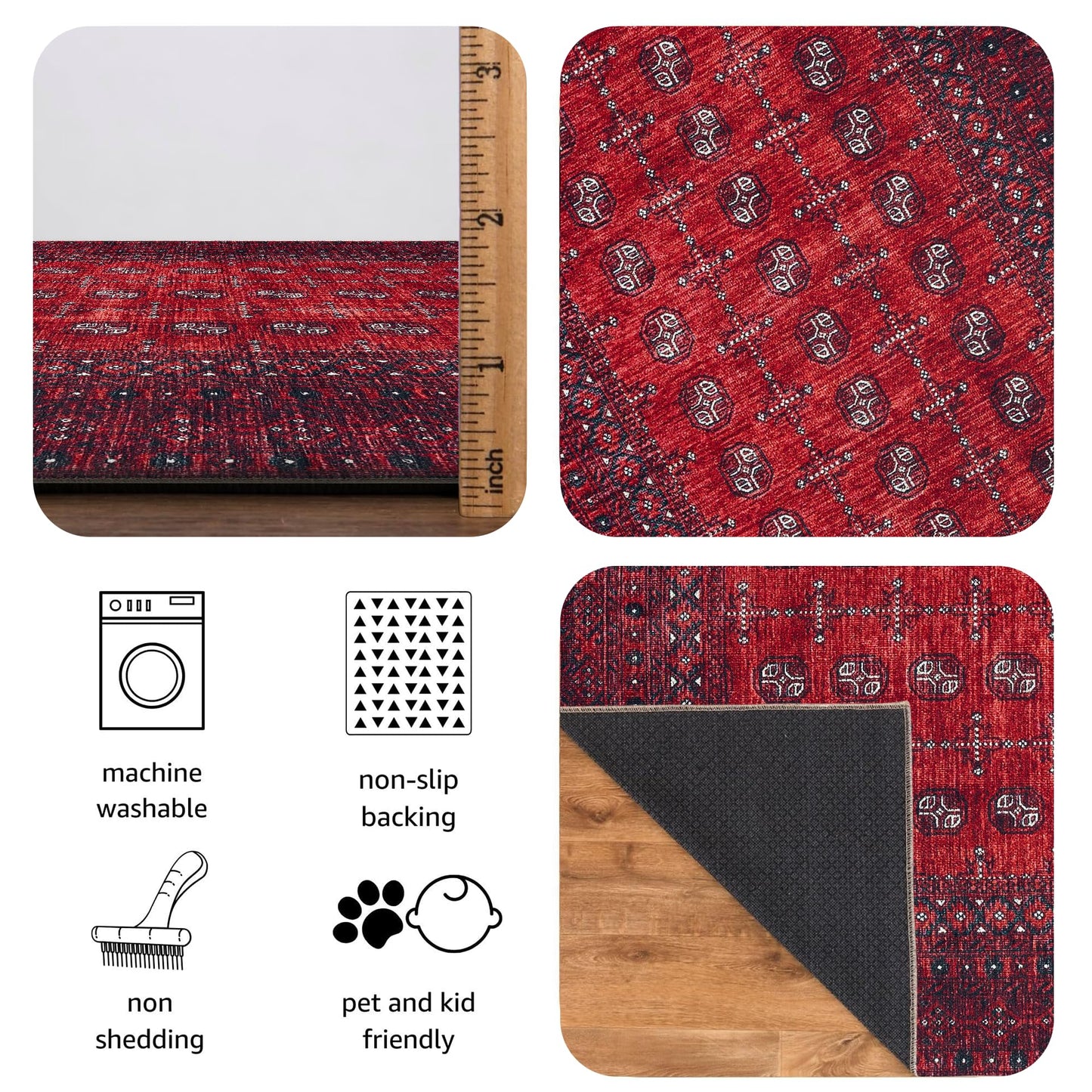Keen Home Design 3x5 Rug - Machine Washable Entry Rug with Non-Slip Backing, Ideal for Enteryway, Kitchen, Bathroom, Laundry Room - Vintage, Easy Clean, Durable, Low Pile Rug - (3' x 5')